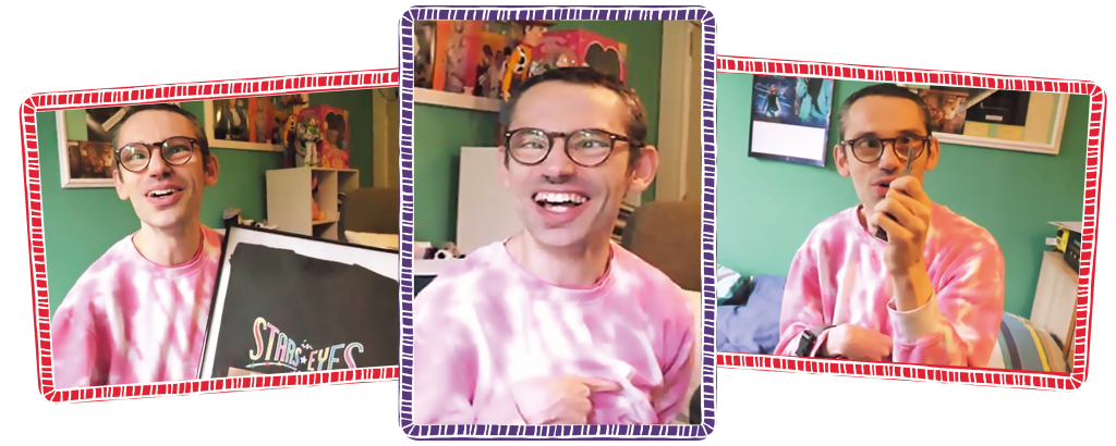 Three photos of Jon in his bedroom at Northfield House.