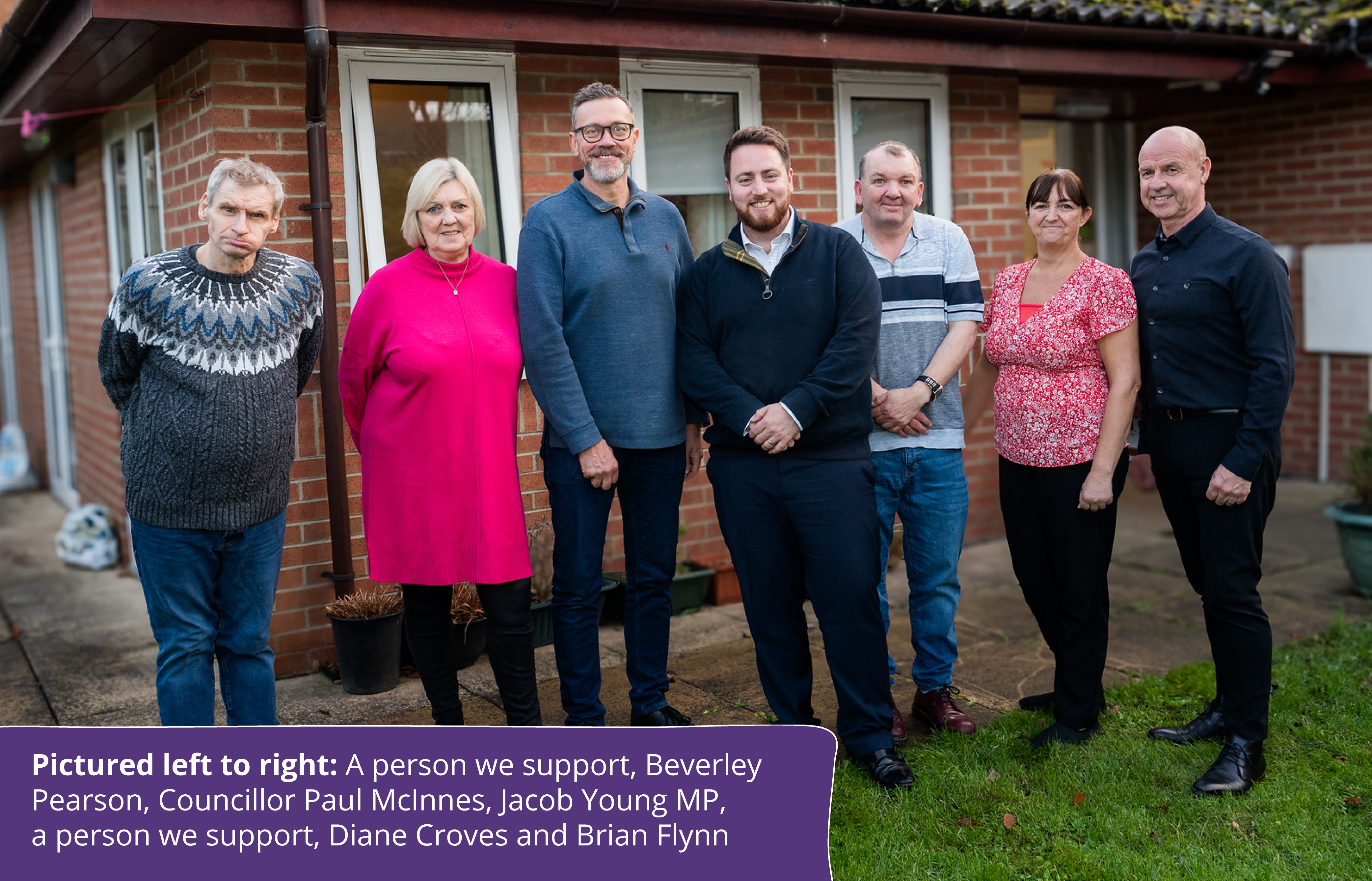 Councillor Paul McInnes and Jacob Young MP with people we support, Beverley Pearson, Dianne Croves and Brian Flynn. 